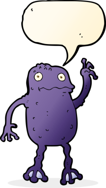 Bir insan tarafından çizilmiş konuşma balonlu zehirli kurbağa çizgi filmi.