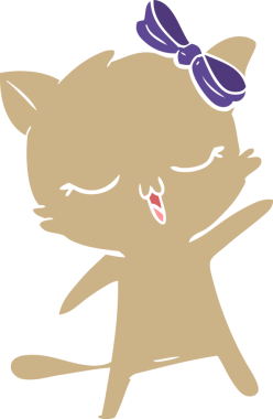 Bir insan tarafından çizilmiş düz renkli çizgi film kedisi.