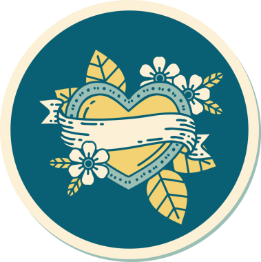 Bir insan tarafından çizilmiş geleneksel bir kalp ve bayrak stili dövme çıkartması.