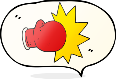 Bir insan tarafından çizilmiş serbest konuşma balonu karikatür boks eldiveni