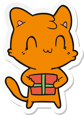 Bir insan tarafından çizilmiş mutlu bir kedinin çıkartması.