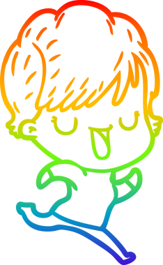 Gökkuşağı gradyan çizgi çizimi bir insan tarafından çizilmiş bir karikatür kadın