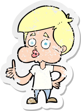 Bir insan tarafından çizilen baş parmağını kaldıran bir çizgi film karakterinin gerilimli retro yapıştırması.