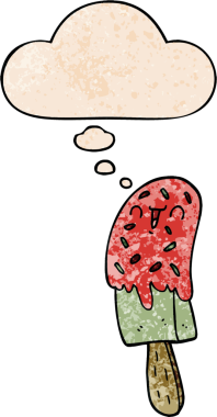 bir insan tarafından çizilmiş grunge doku tarzında düşünce baloncuklu buz lolipopu.