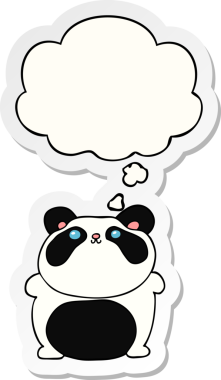 Düşünce baloncuklu çizgi film pandası insan tarafından çizilmiş bir çıkartma.