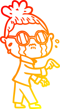 Bir insan tarafından çizilmiş gözlüklü, ağlayan bir kadının çizgi film çizimi.