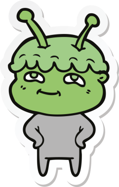 Bir insan tarafından çizilmiş dost canlısı bir uzay adamının çıkartması.