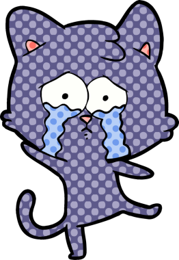 Bir insan tarafından çizilmiş ağlayan kedi çizgi filmi.