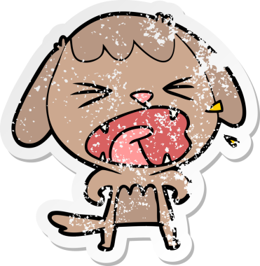 Bir insan tarafından çizilmiş şirin bir köpeğin sıkıntılı çıkartması.