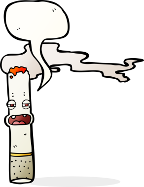 Bir insan tarafından çizilmiş konuşma balonlu sigara karakteri.