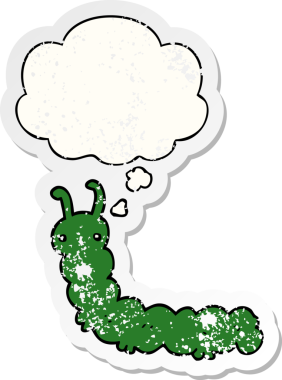 Düşünce baloncuğu olan çizgi film tırtılları insan tarafından çizilmiş yıpranmış bir çıkartma gibi.