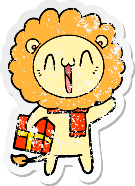 Bir insan tarafından çizilmiş mutlu çizgi film aslanının sıkıntılı çıkartması.