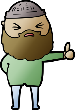 Bir insan tarafından çizilmiş sakallı bir çizgi film adamı.