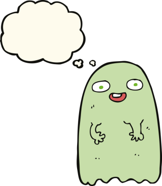 Bir insan tarafından çizilmiş düşünce baloncuklu komik çizgi film hayaleti.