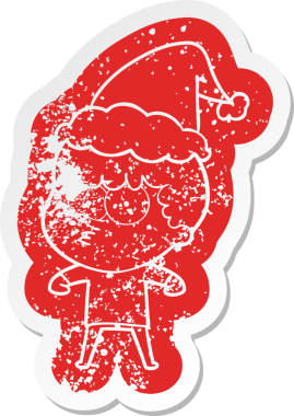 Bir insan tarafından çizilmiş Noel Baba şapkası giyen meraklı bir çocuğun garip bir karikatürü.