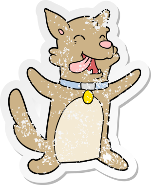 Bir insan tarafından çizilmiş mutlu bir köpeğin sıkıntılı çıkartması.