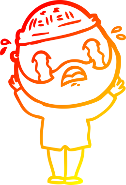 Bir insan tarafından çizilmiş ağlayan sakallı bir adamın sıcak çizgi çizimi.