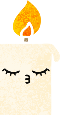 Bir insan tarafından çizilmiş yanan bir mumun retro çizim tarzı karikatürü