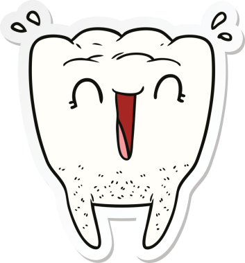 Bir insan tarafından çizilmiş mutlu diş karikatürü çıkartması.