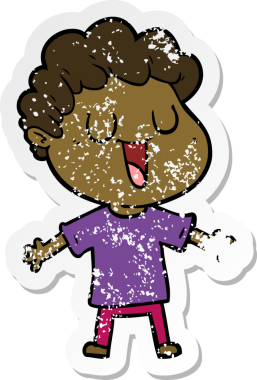 Bir insan tarafından çizilmiş gülen bir karikatürcünün sıkıntılı çıkartması.