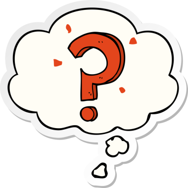 insan tarafından çizilmiş bir çıkartma olarak düşünce baloncuğu ile çizgi film soru işareti