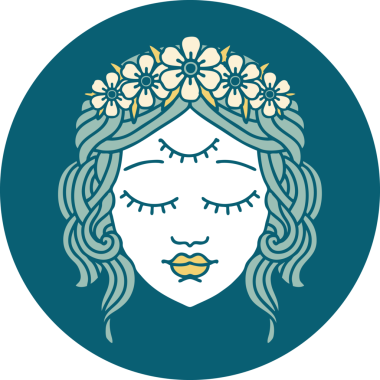 İkonik dövme stili. Bir insan tarafından çizilmiş üçüncü gözü olan kadın yüzü.