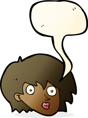 Bir insan tarafından çizilen konuşma baloncuğuyla kadın yüzü şaşırtılıyor.