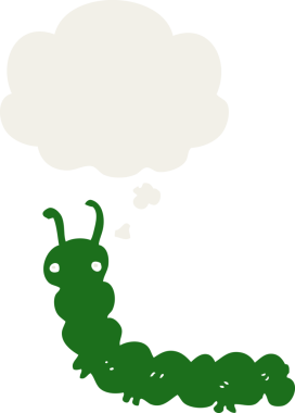 Düşünce baloncuğu olan çizgi film tırtılları insan tarafından çizilmiş.