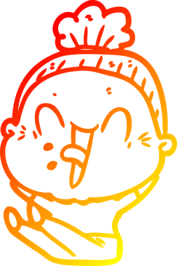 Bir insan tarafından çizilmiş mutlu, yaşlı bir kadının sıcak çizgi çizimi.