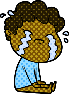 Bir insan tarafından çizilmiş ağlayan çizgi film adamı.