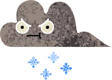 Bir insan tarafından çizilmiş fırtına kar bulutunun retro çizim tarzı karikatürü