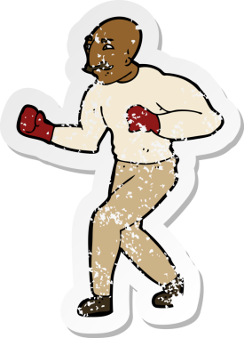 Bir insan tarafından çizilmiş bir çizgi film boksörünün gerilimli çıkartması.