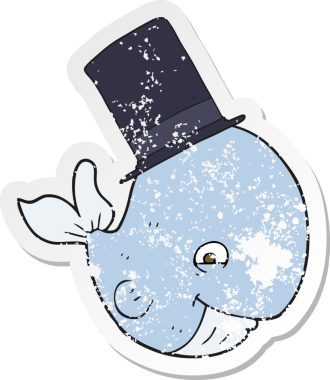 Bir insan tarafından çizilmiş silindir şapkalı bir balinanın gerilimli çıkartması.