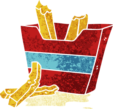 Retro illüstrasyon tarzı tuhaf çizgi film patates kızartması bir insan tarafından çizilmiş.