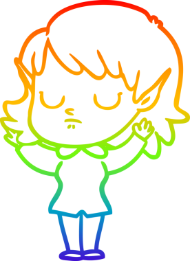 Gökkuşağı gradyan çizgi çizimi bir insan tarafından çizilmiş bir elf kızı