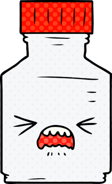 Bir insan tarafından çizilmiş karikatür hapı kavanozu.