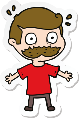 Bir insan tarafından çizilmiş bıyıklı bir karikatür adamın çıkartması.