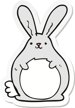 Bir insan tarafından çizilmiş çizgi film tavşanının çıkartması.