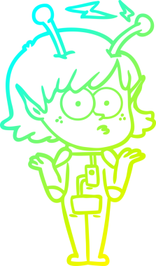 Bir insan tarafından çizilmiş bir uzaylı kız çizgi filmi.