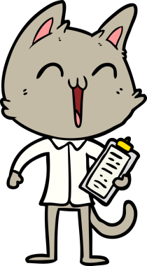 Bir insan tarafından çizilmiş mutlu çizgi film kedisi.