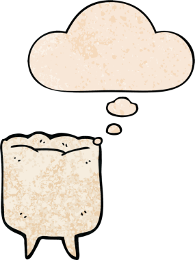 Bir insan tarafından çizilmiş grunge desenli düşünce baloncuklu çizgi film dişleri.