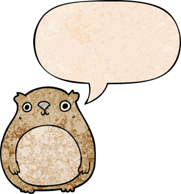 Bir insan tarafından çizilmiş eski moda konuşma baloncuğu olan çizgi film ayısı.