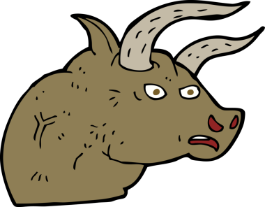 Bir insan tarafından çizilmiş kızgın bir boğa kafası.