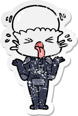 Bir insan tarafından çizilmiş omuzlarını silken garip bir uzaylı çizgi filminin sıkıntılı çıkartması.