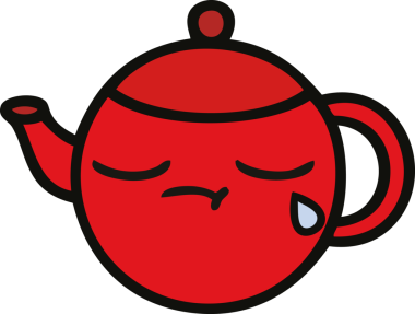 Bir insan tarafından çizilmiş şirin bir çaydanlık karikatürü.