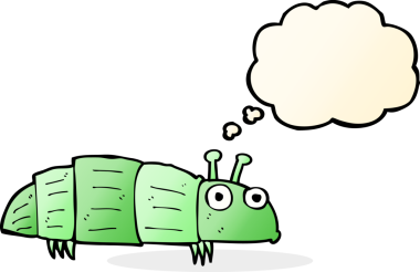 Bir insan tarafından çizilmiş düşünce baloncuklu çizgi film böceği