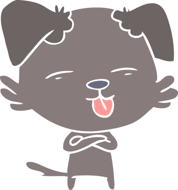 Bir insan tarafından çizilmiş düz renkli çizgi film köpeği.