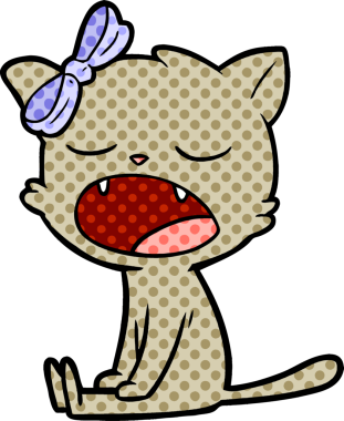 Bir insan tarafından çizilmiş esneyen kedi çizgi filmi.