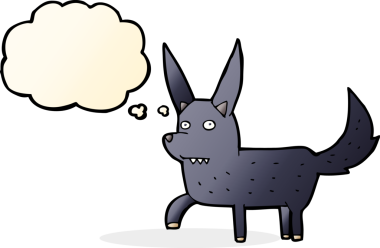 Bir insan tarafından çizilmiş düşünce baloncuğu olan vahşi bir köpek.