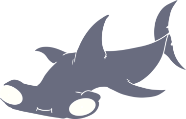 Bir insan tarafından çizilmiş düz renkli karikatür çekiç başlı köpekbalığı.